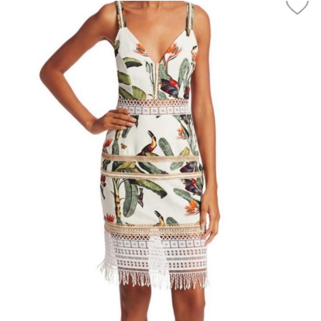 Patbo Dress Tropical Lace Inset Floral Crochet Sleeveless Green 4